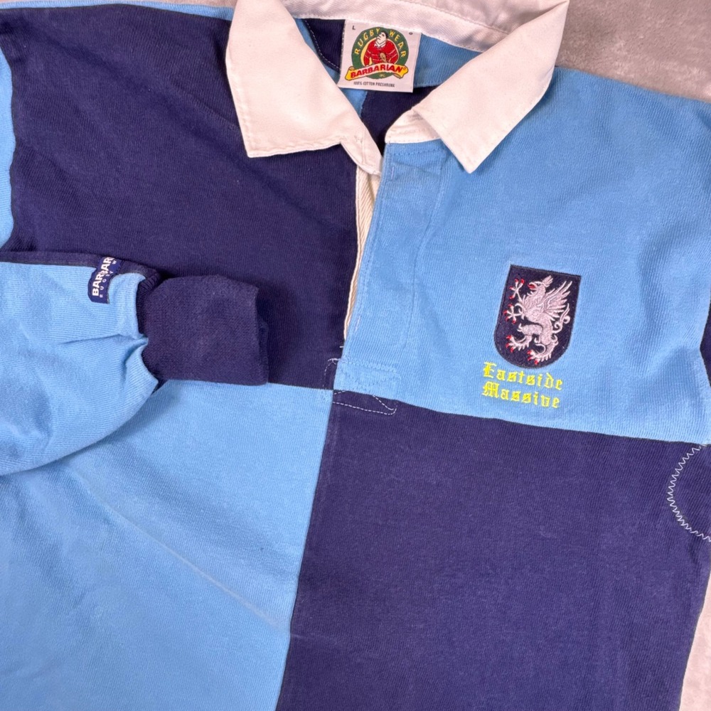 Barbarian Rugby Wear Mens Large Blue Colorblock Eastside Massive Layton 30 Shirt